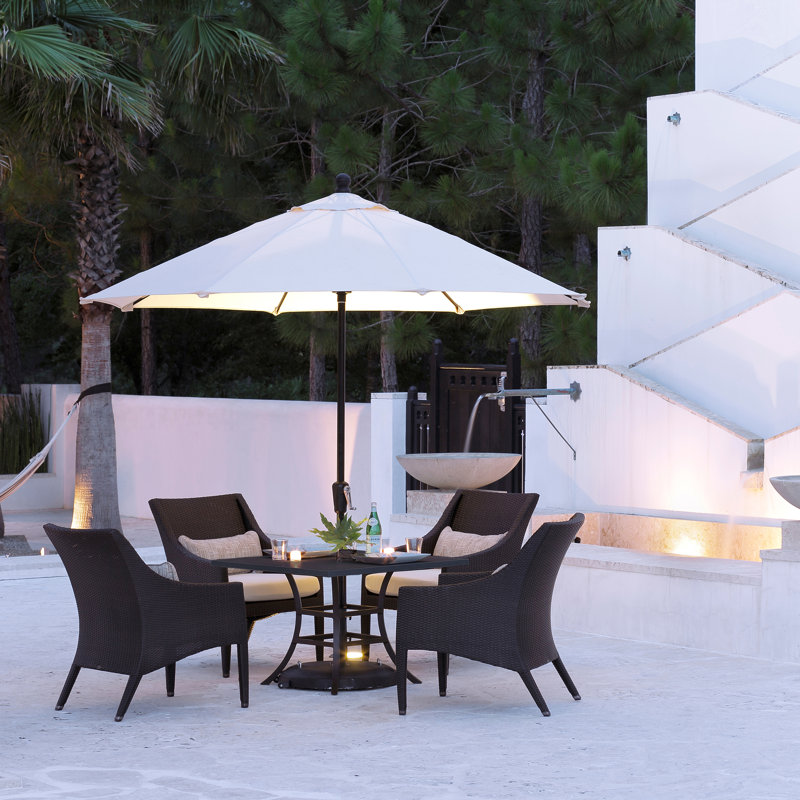 Athena Wicker/Rattan Patio Dining Armchair, Black Walnut, Welt, Natural White