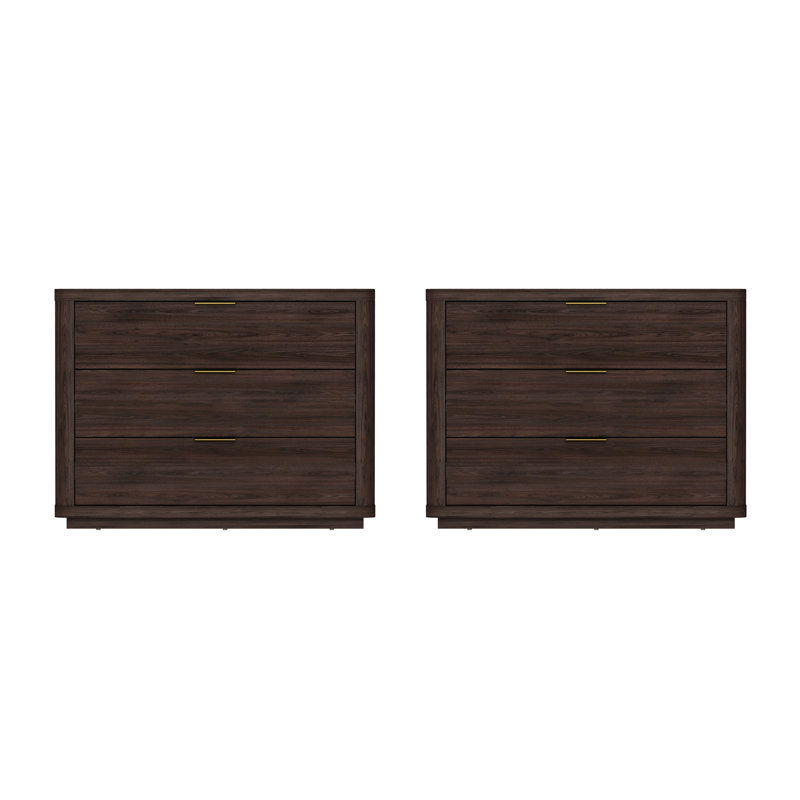 Ringwald 32 Nightstand 4.0 with 3 Full Extension Drawers, Brown, Set of 2