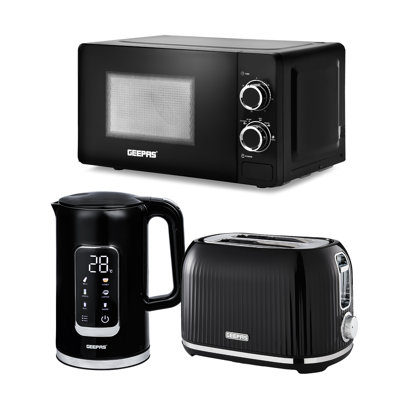 GEEPAS 3 Piece Kitchen Appliance Set – 1.7L Digital Electric Kettle, 2 Slice Toaster & 20L Microwave Oven, 700W Countertop Microwave with 5 Power Levels, 2200W Kettle, 1000W Toaster