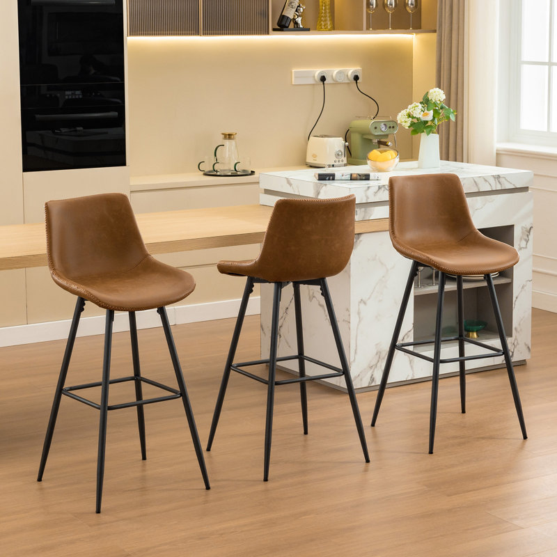 Tabouret de comptoir moderne en similicuir, Brun whisky, Tabouret de bar (siège d'une hauteur de 28 po), 3