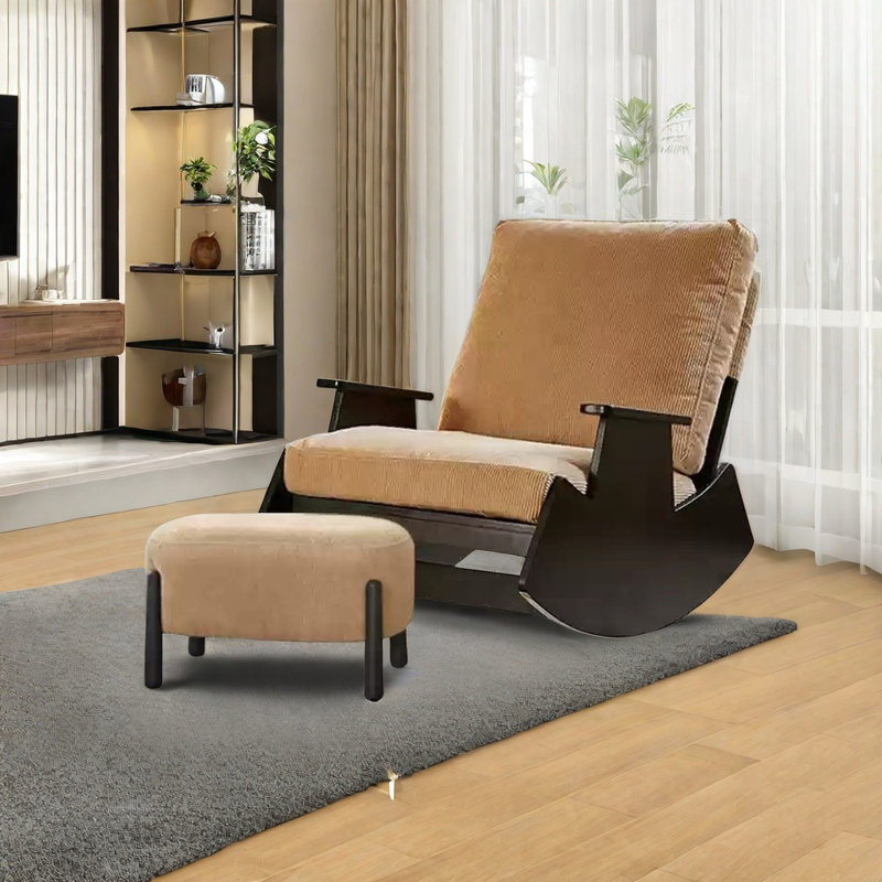 Chaise berçante en bois d'hévéa de haute qualité, Noir / orange pale