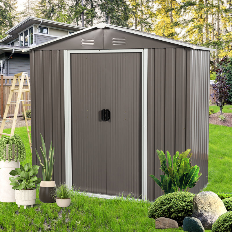 Metal Storage House Shed 8Ft X 4Ft, Galvanized, Gray Galvanized Outdoor Utility, Gray