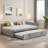 Upholstered L-shaped Daybed With Pop Up Trundle And Vertical Stripe Patterns-1466694413