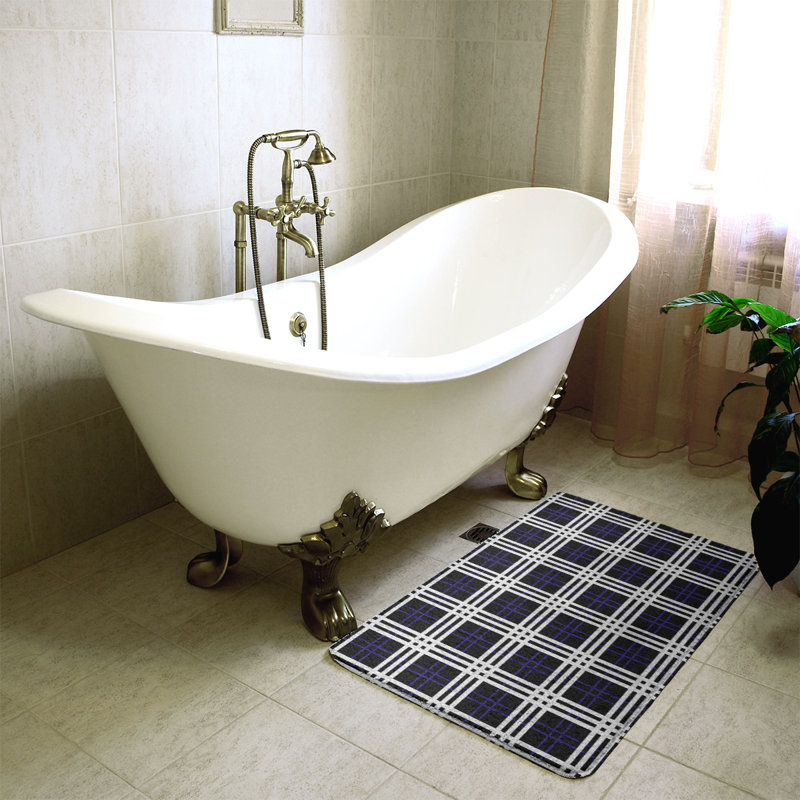 Memory Foam Non-Slip Bath Rug, 17" W x 24" L, Black/White 3