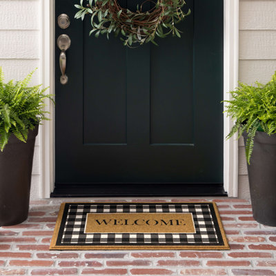 Checkered Welcome Faux Coir Polyester Recycled Rubber All Weather Outdoor Door Mat