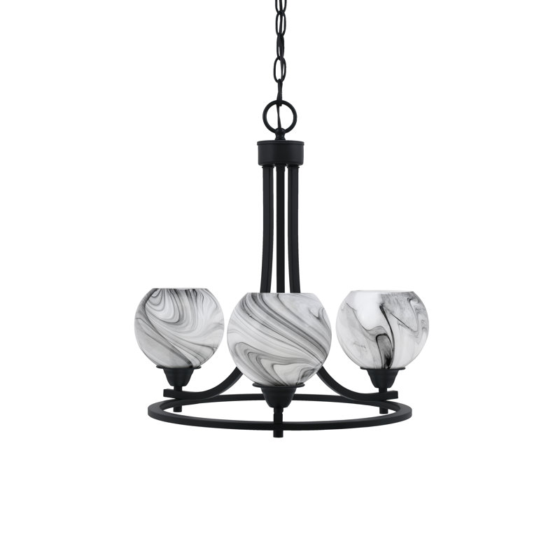 Lustre 3 lumières Waddon Paramount, H 19,25 po x l 18,75 po x P 18,75 po, Argent argent, Noir mat