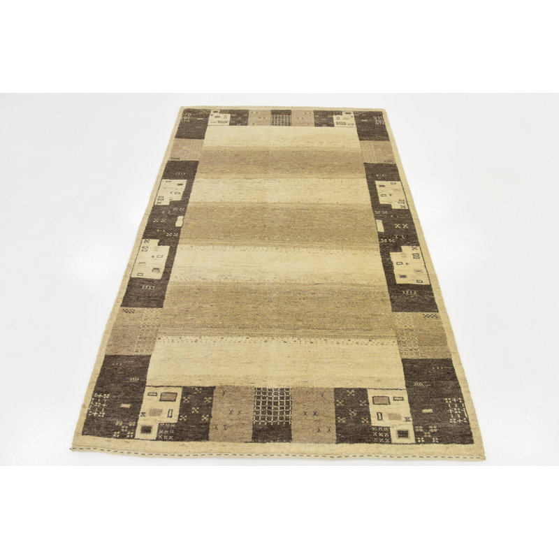 Tapis de zone en laine noué la/brune 4 pi x 6 pi 3 po one-of-kind Didcot
