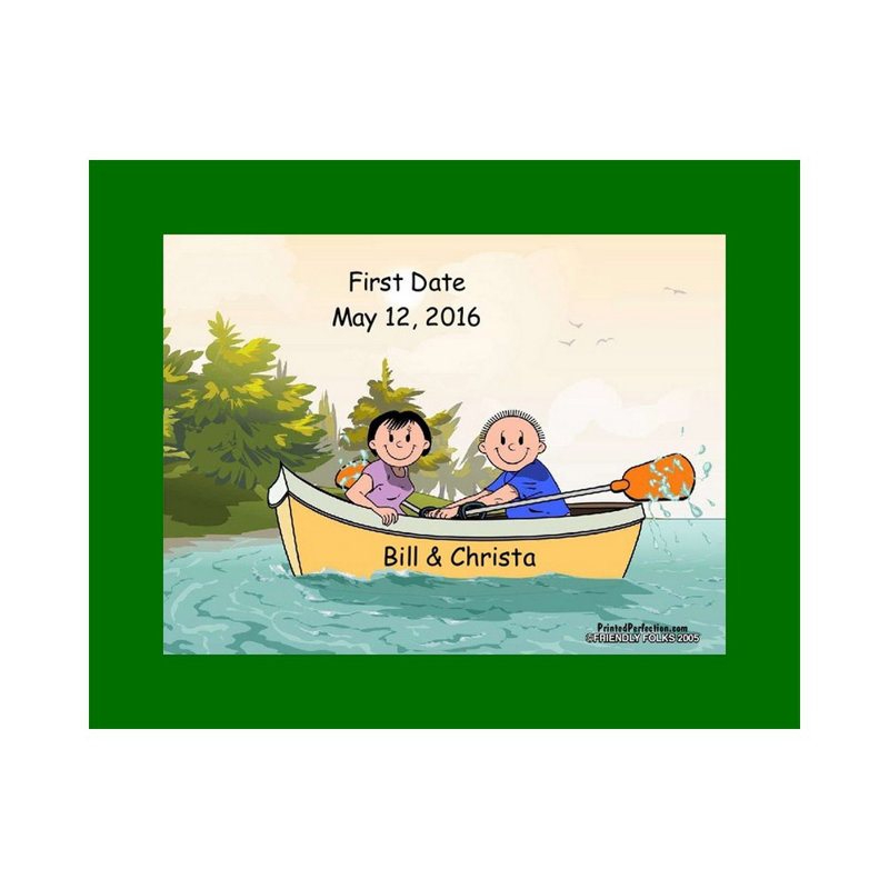 Personalized Rowboat - Couple Cartoon Caricature with a Mat, Ready to Frame, Yes