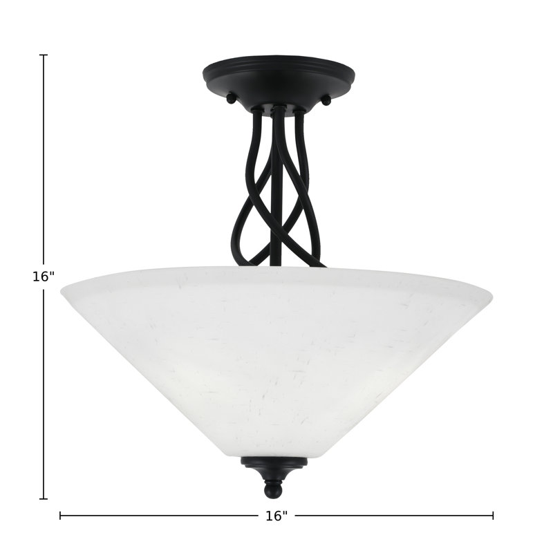 Capri Semi-Flush 3-Bulbs Shown With 16" Glass, Blanc, Noir mat