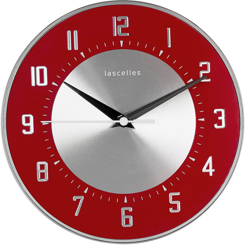 Funky Deco Clock, Domed Glass, Embossed Metal Dial - 20.5cm, Red