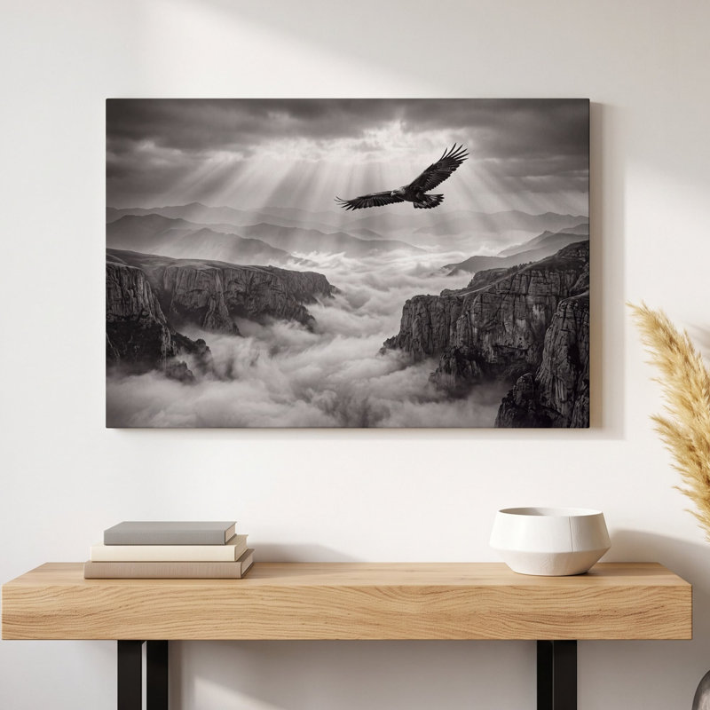 Tableau multicolore sur toile représentant un aigle dans un paysage de falaise montagneuse, œuvre d'art murale picturale pour le salon, la salle à manger et la chambre.