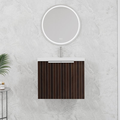 Armoire de salle de bain 24 po avec lavabo en résine, portes à fermeture en douceur, fixation flottante, pour petite salle de bain