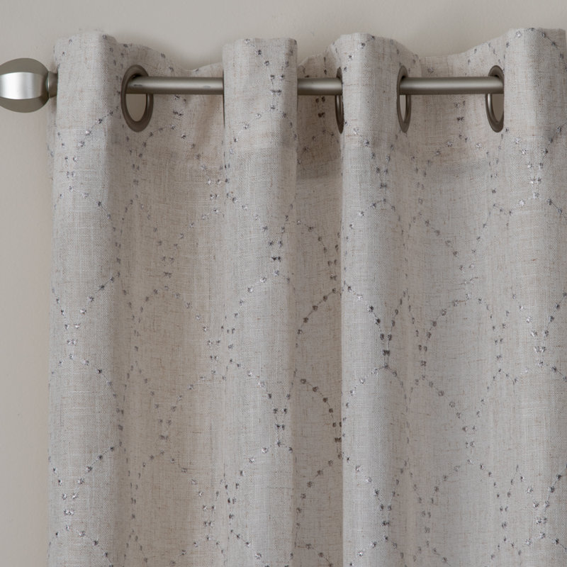 Bushey Polyester / Cotton Light-Filtering Embroidered Scallop Design Curtain Panel with Grommet Top , 50" W x 95" L, Silver
