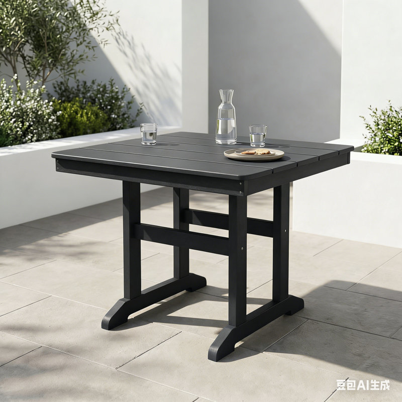 Outdoor HDPE Dining Table, Weather-Resistant Patio Table With Sturdy Frame In Gray, Gray