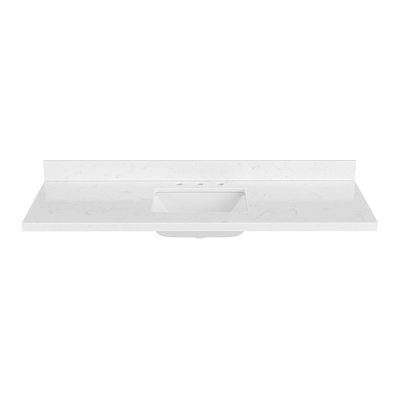 ARIEL 60 POUCES CARRIÈRE BLANC QUARTZ DE LA SALLE DE BAIN COMPTOIR DE 1,5 POUCES AVEC BORD D'ÉPAISSEUR DOUBLE AVEC ÉVIER DOUBLE RECTANGLE ET INCLUS