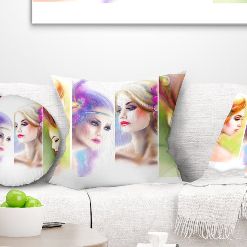 Coussin abstrait à collage de visage pour femmes abstraites de couleur portrait, 18 po x 18 po, Coussin décoratif