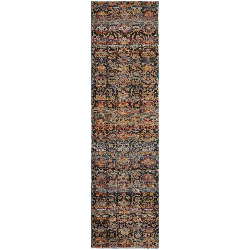 Tapis bleu / multicolore à motif abstrait Tuma, Rectangle 1 pi 10 po x 3 pi 2 po
