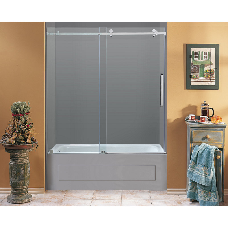 Porte de baignoire coulissante simple sans cadre H 60 po Moselle, Chrome