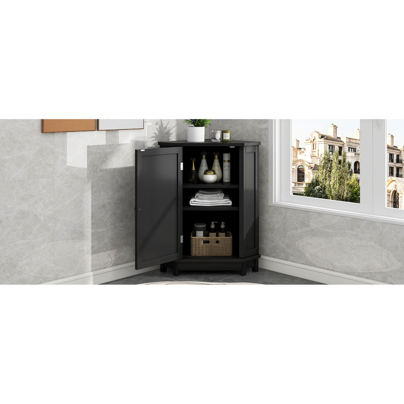 Armoire de salle de bain triangulaire noire avec tablette réglable, H 31,69 po x l 17,78 po x P 17,45 po