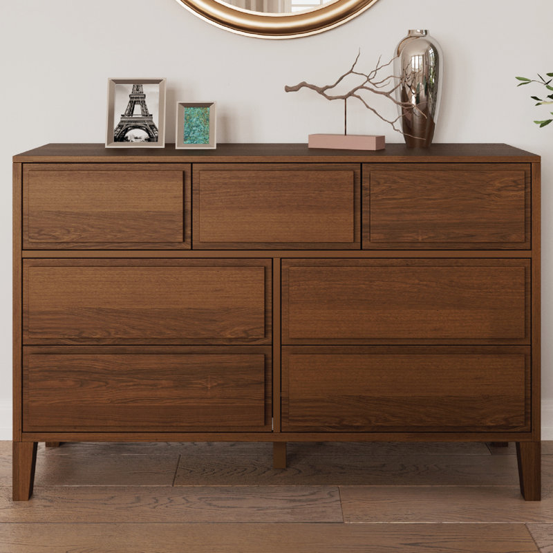 Ariana 55.8" W Solid Wood 7-Drawer Dresser, Dark Walnut