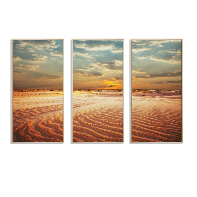 «Red Desert Under Blue Cloudy Skies», ensemble d'art mural sur toile encadré paysage, H 20 po x l 36 po x P 1 po