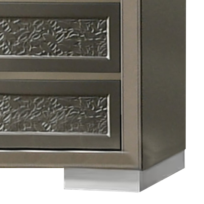 Commode haute 5 tiroirs Levi, bois massif gris foncé, rangement pour chambre