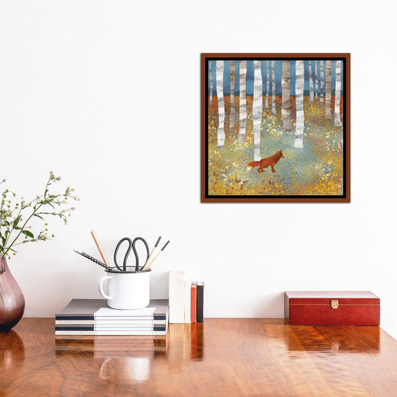 Autumn Fox - impression d'art graphique, Toile avec cadre brun, Pas de tapis, H 18 po x l 18 po x P 1,5 po