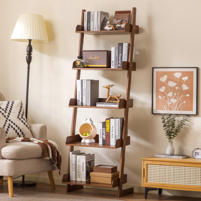 Ladder Bookcase,5 Tier Bookshelf with Raised Edges for Living Room Bedroom Home Office