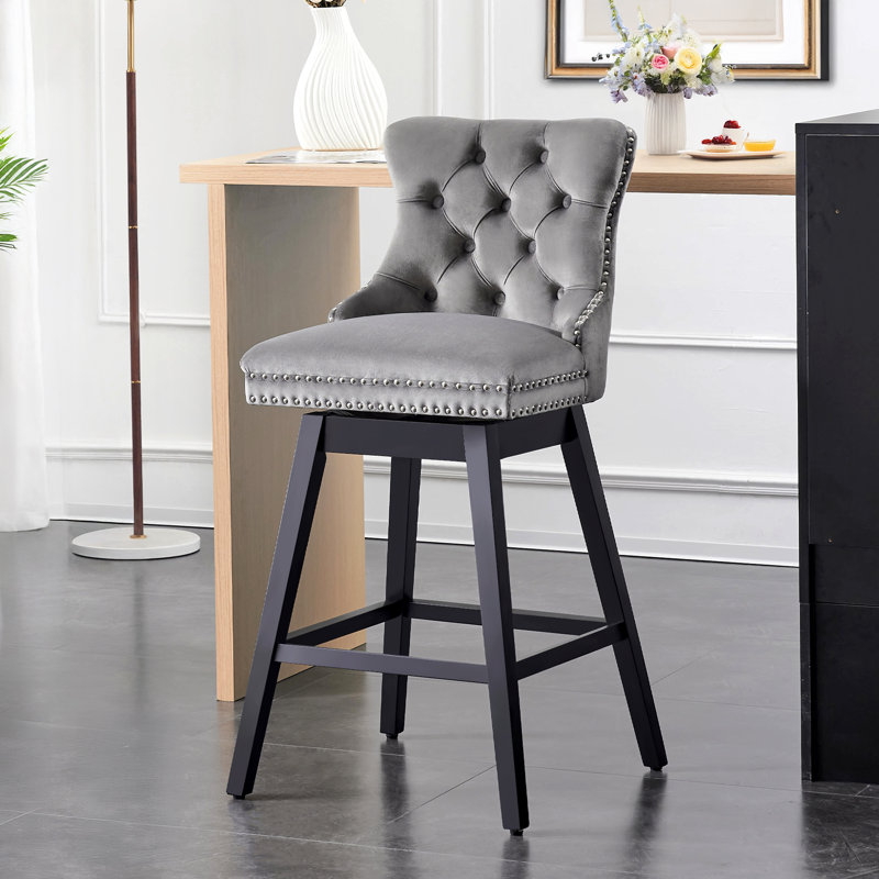 Solid wood Swivel Stool, Gray, Counter Stool (26" Seat Height)