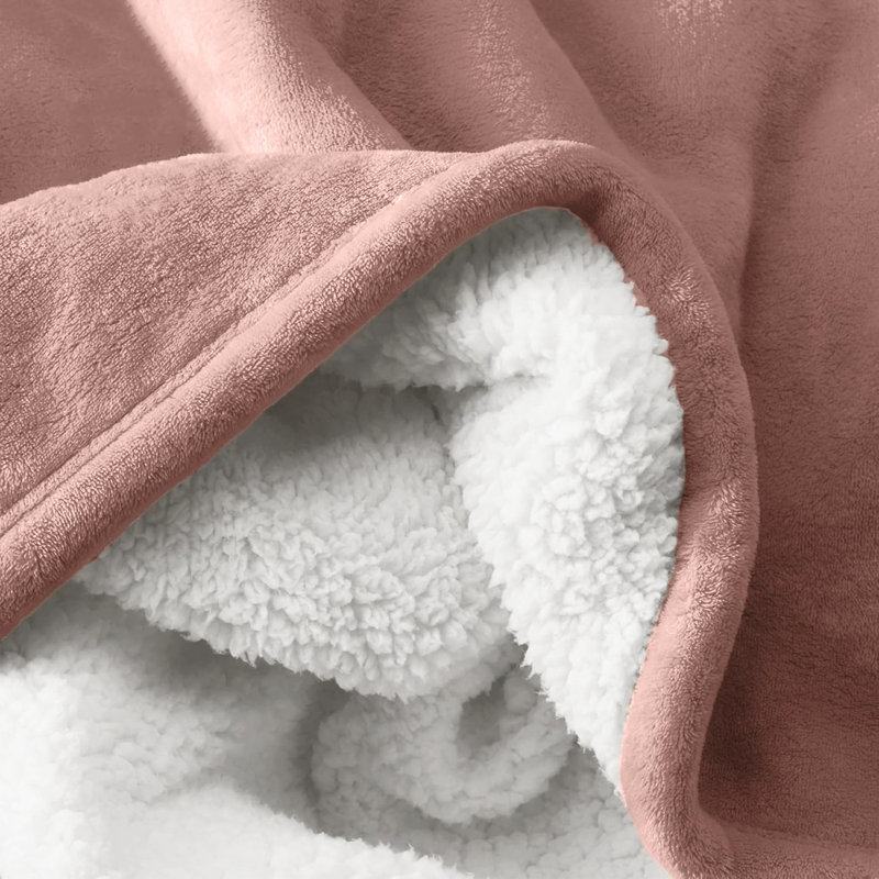 Jeté en sherpa chaud réversible., Gris, Lit simple