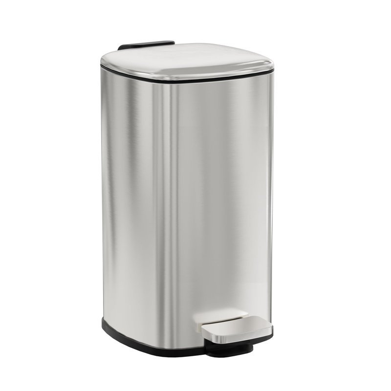 Poubelle à pédale de 9 litres avec couvercle à fermeture douce et seau intérieur amovible – Acier inoxydable – Idéale pour la cuisine, la salle de bain et le bureau – Argent