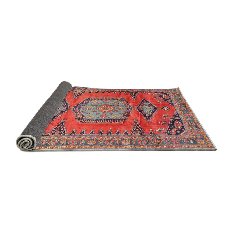 Tapis rouge/bleu/brun traditionnel Forteau, Rond 5 pi