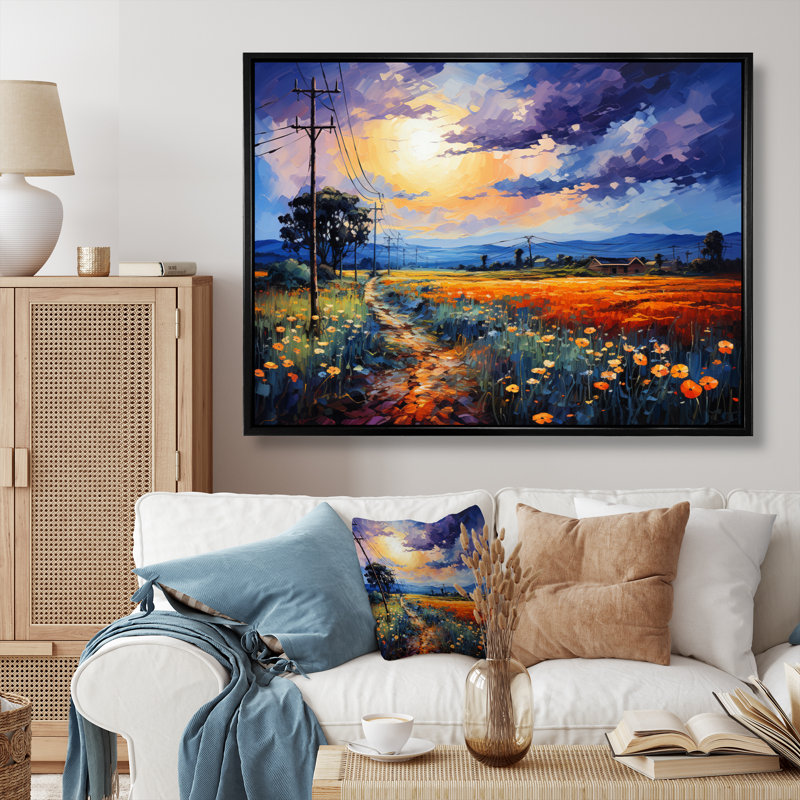 «Power Lines Electric Reverie VII», art mural sur toile, H 12 po x l 20 po x P 1 po, Cadre flottant noir