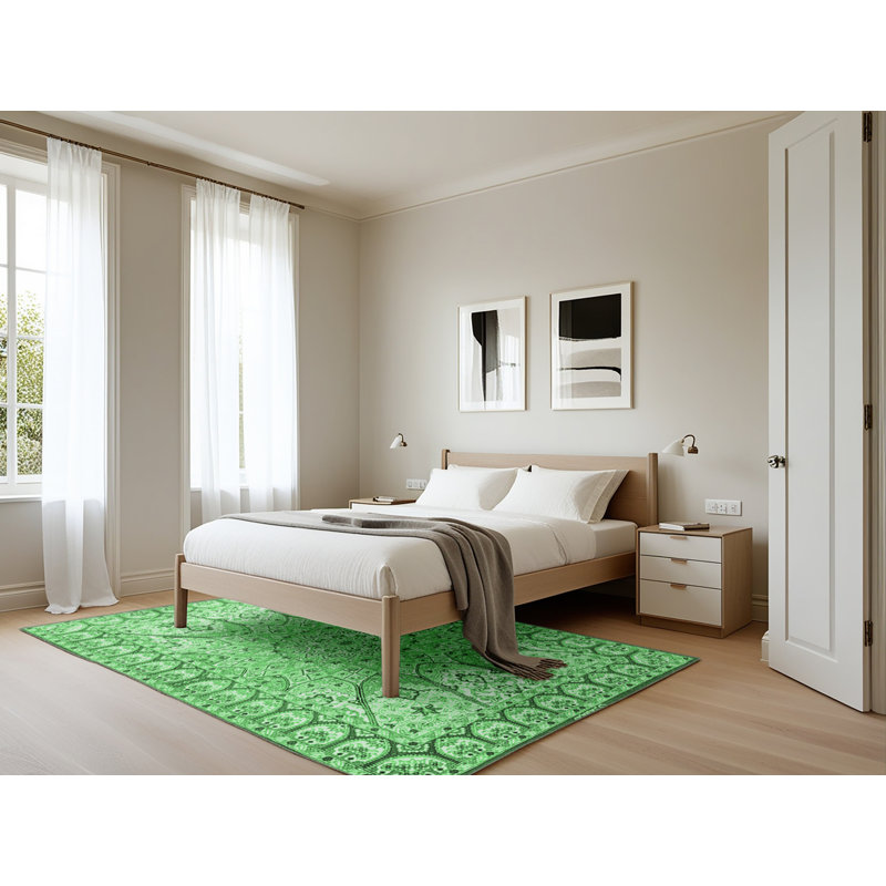 Tapis lavables à la machine traditionnel vert émeraude 4765, Rectangle 5 pi x 7 pi