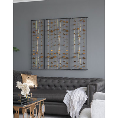 3 Metal Decorative Wall Art With Black Frame - Gold-Tinted, Robust Iron For Interior Of 3 Decor Golden Exceptional, Strong Home