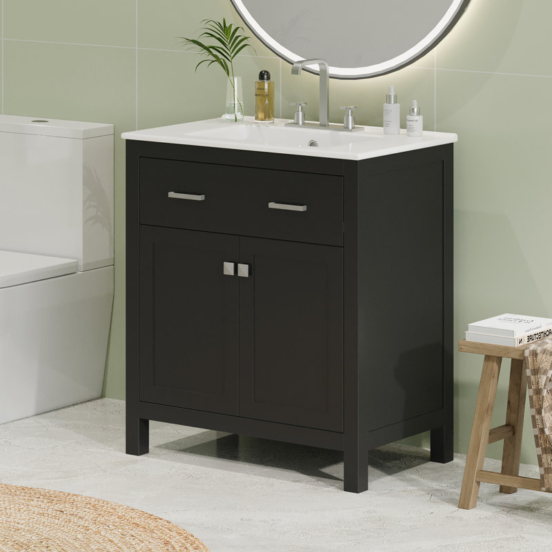 Meuble-lavabo 30 po avec lavabo en céramique, Noir, noir, noir, noir, Argent argent