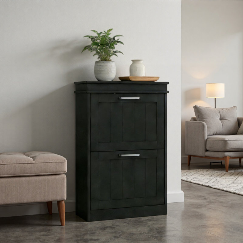 Nordic Style Storage Organizer,Slim Shoe Storage Cabinet, Black