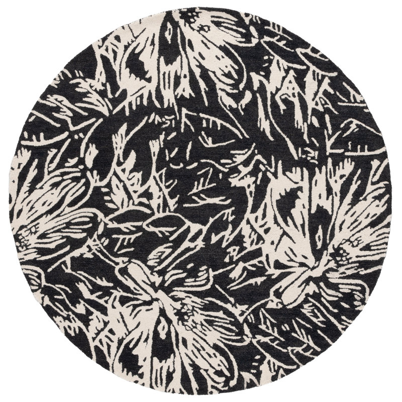 Tapis noir / ivoire Jardin 329, Rond 6 pi