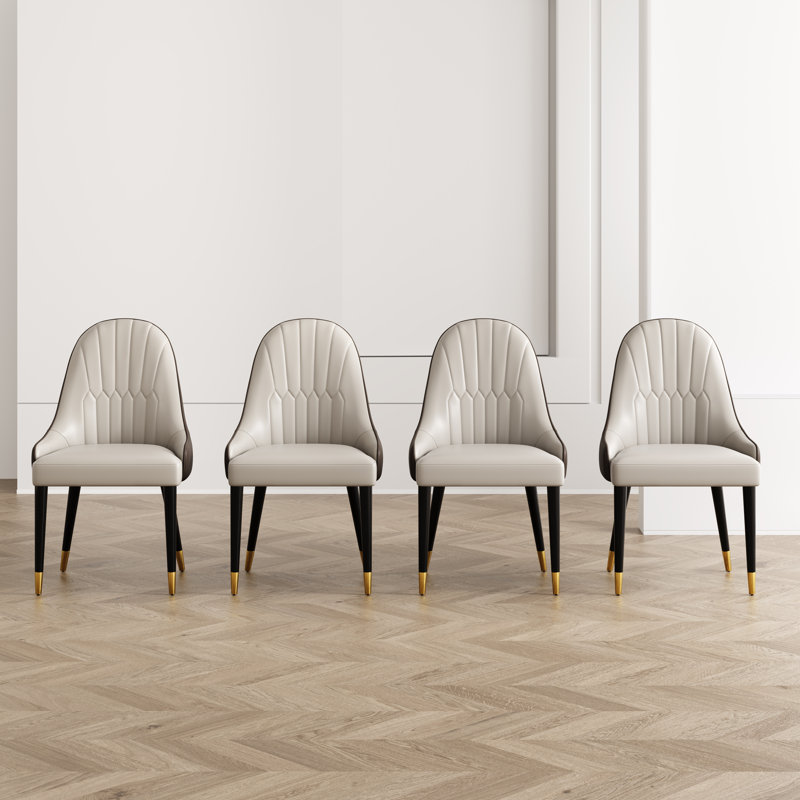 Modern Faux Leather Upholstered Dining Chairs Solid Back Side Chairs Set of 4, Light Gray/Dark Brown