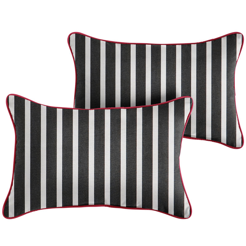 Striped Sunbrella® Outdoor Reversible Throw Pillow, Pink/Black, 13" x 20"