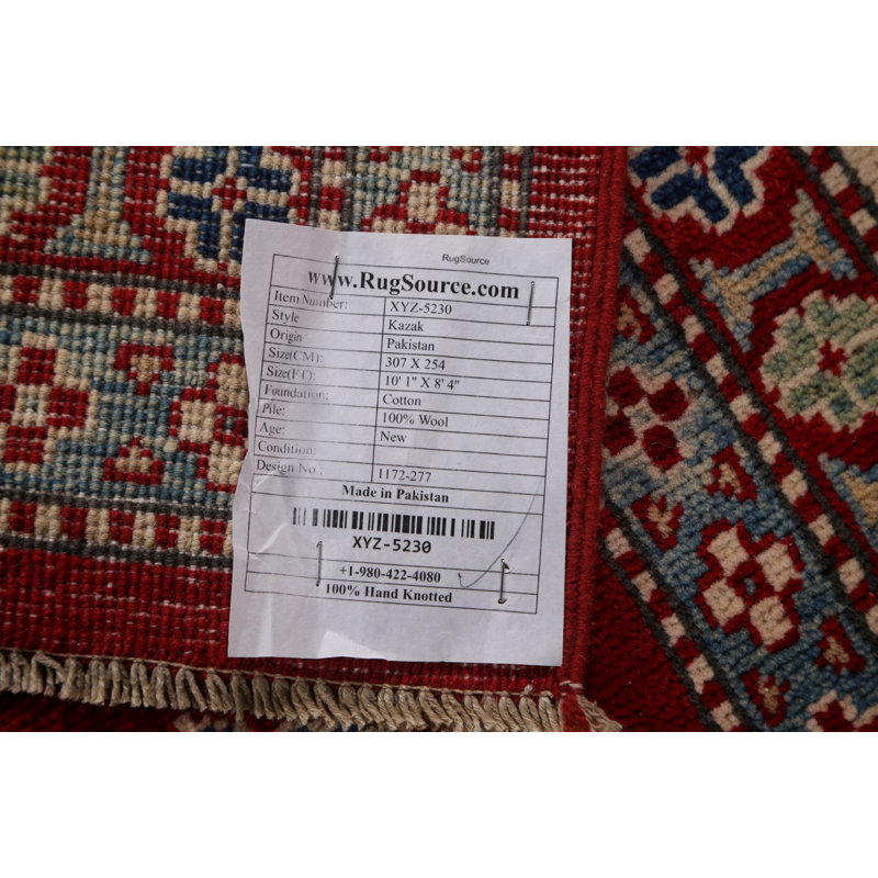 Tapis oriental géométrique Kazak fait à la main 8 x 10