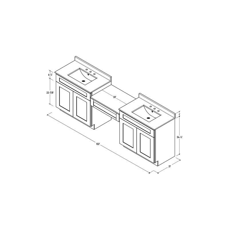 103'' Double Bathroom Vanity with Quartz Top, White