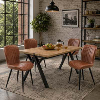63" Modern Dining Table Set for 4, Rectangular Wood Grain Kitchen Table and Chairs with Pu Upholstered Chairs