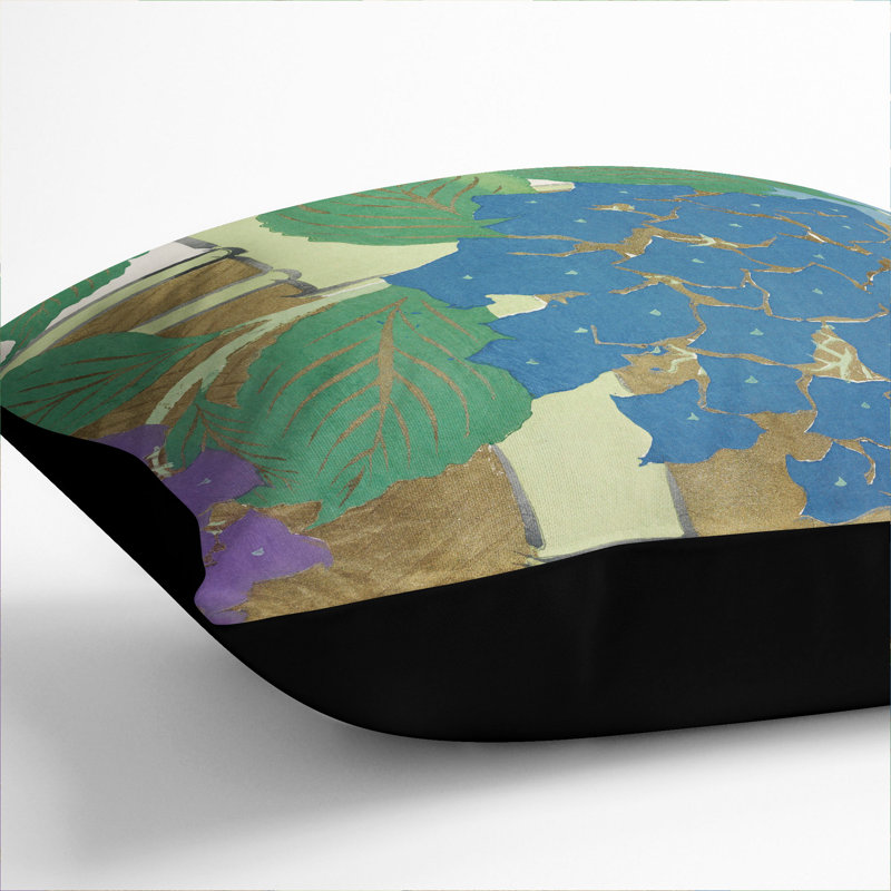 Hydrangeas Square Throw Cushion, Black, 55cm H x 55cm W x 20cm D