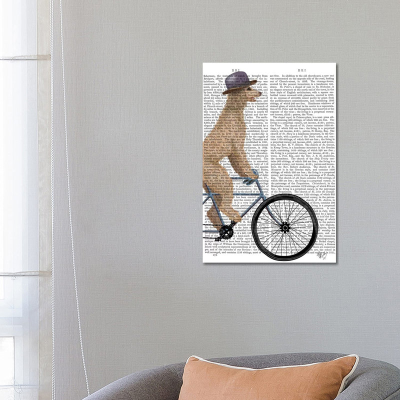 Poodle On Bicycle, Cream, Print BG by Fab Funky - Wrapped Canvas Gallery-Wrapped Canvas Giclée, 66.04 cm H x 45.72 cm W