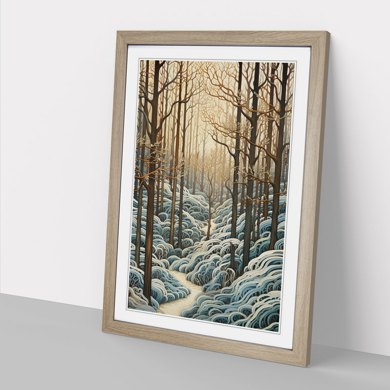 Winter Forest Nouveau - Single Picture Frame Print on Wood, Oak, 34cm H x 25cm W x 2cm D
