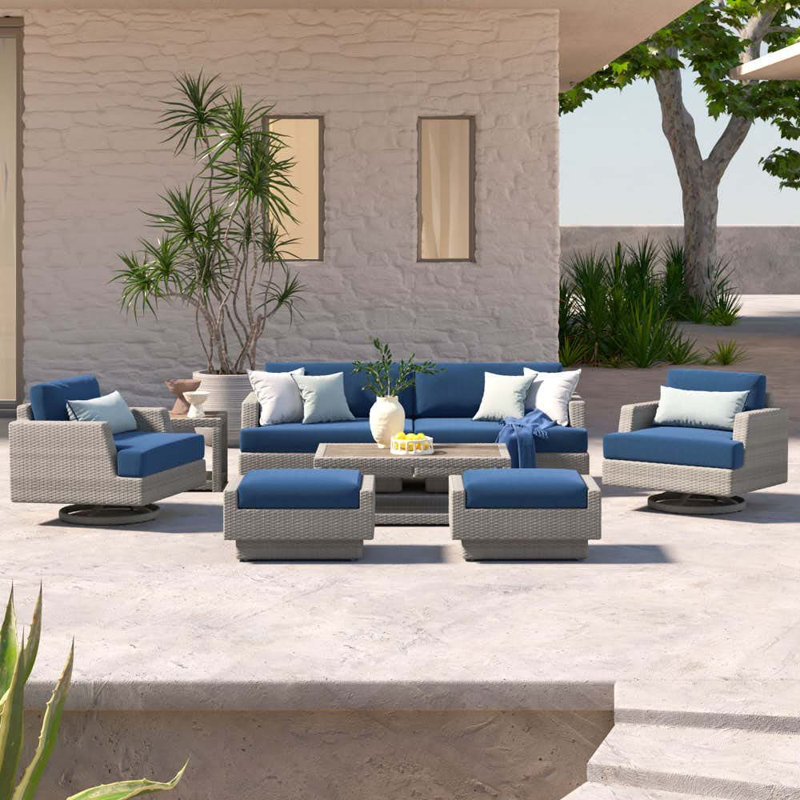 Ehrenfried 5 - Person Patio Conversation Set with Cushions, Spectrum Indigo Sunbrella®