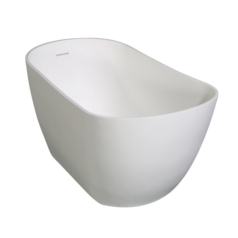 Kingston Brass Arcticstone 51-Inch Solid Surface Oval Single Slipper Freestanding Tub With Faucet Combo And Drain