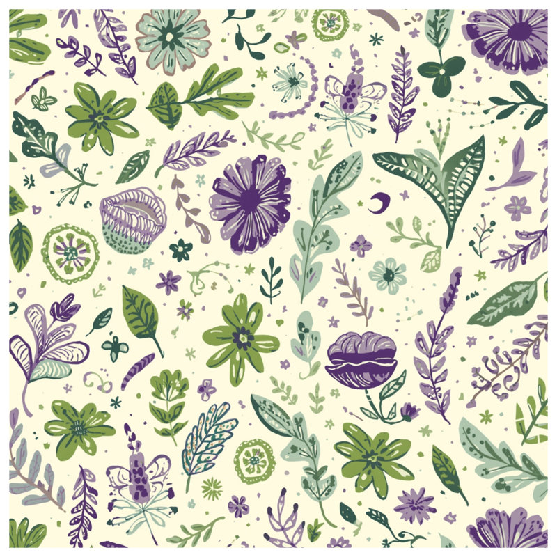 Édredon mauve, vert et floral, Simple extra long