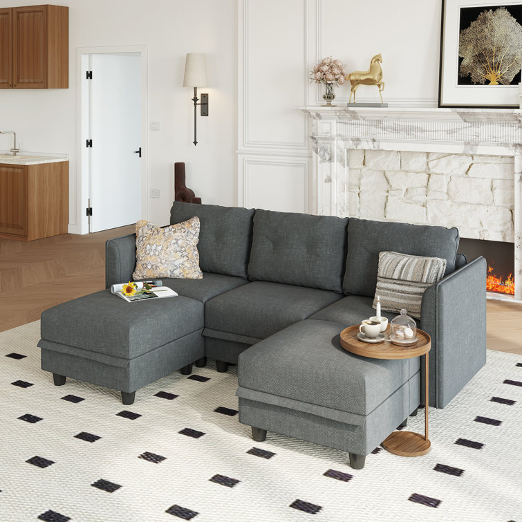 Tomario 5- Piece Upholstered U-Shaped Modular Sectional With Storage